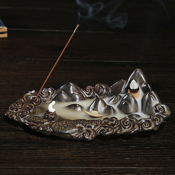 Original ceramic incense burner, antique alpine and flowing water backflow incense burner incense burner incense tower incense burner Buddhist crafts - Toy Collection