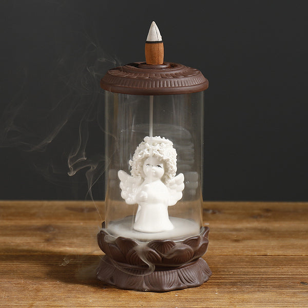 Purple sand backflow aromatherapy stove creative windshield European and American style angel owl backflow stove home ornament - Toy Collection