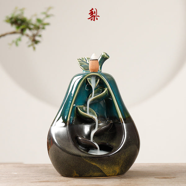 Static dust ceramic ornamental smoke backflow aromatherapy stove creative pear green backflow incense burner home handicraft ornament - Toy Collection