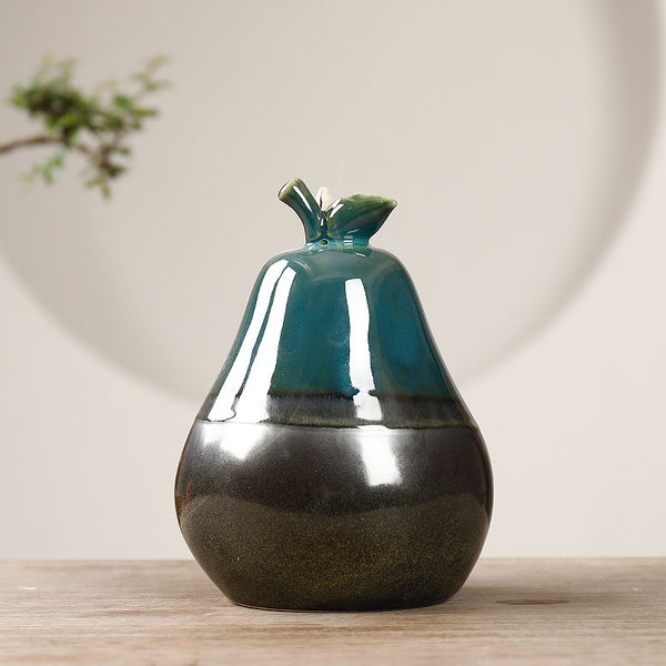 Static dust ceramic ornamental smoke backflow aromatherapy stove creative pear green backflow incense burner home handicraft ornament - Toy Collection