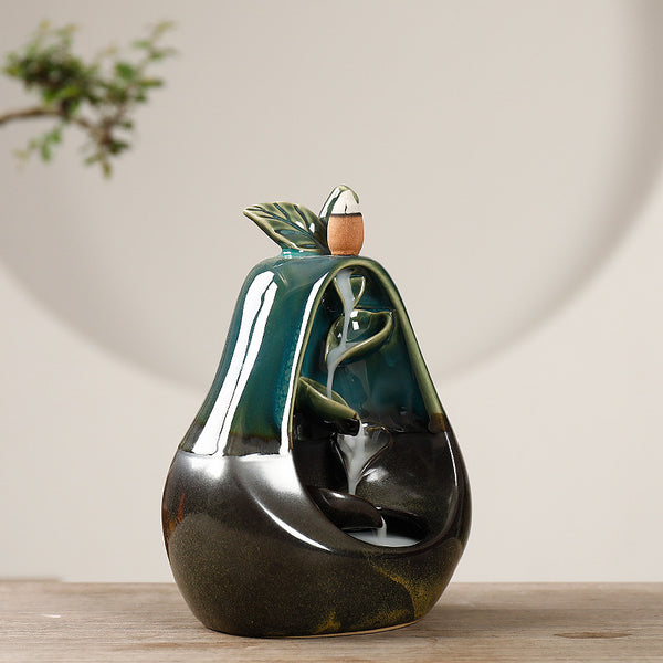 Static dust ceramic ornamental smoke backflow aromatherapy stove creative pear green backflow incense burner home handicraft ornament - Toy Collection