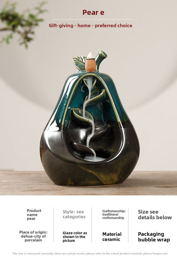 Static dust ceramic ornamental smoke backflow aromatherapy stove creative pear green backflow incense burner home handicraft ornament - Toy Collection