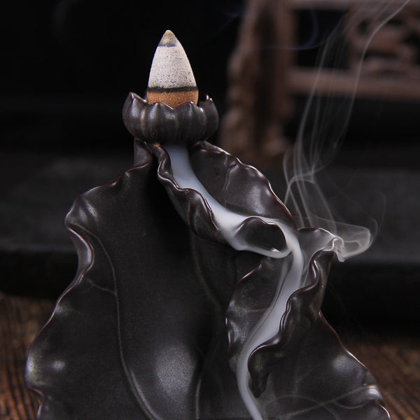Ceramic backflow incense burner, incense burner, creative, lotus leaf fish leaping gantry, special original tower incense burner - Toy Collection