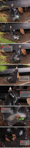 Ceramic backflow incense burner, incense burner, creative, lotus leaf fish leaping gantry, special original tower incense burner - Toy Collection