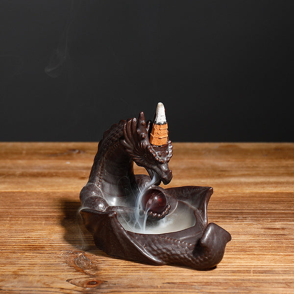 Ceramic smoke backflow aromatherapy burner ornamental incense road, Nordic style pterosaur play beads return incense burner crafts - Toy Collection