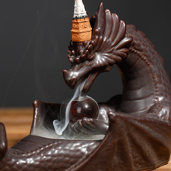 Ceramic smoke backflow aromatherapy burner ornamental incense road, Nordic style pterosaur play beads return incense burner crafts - Toy Collection