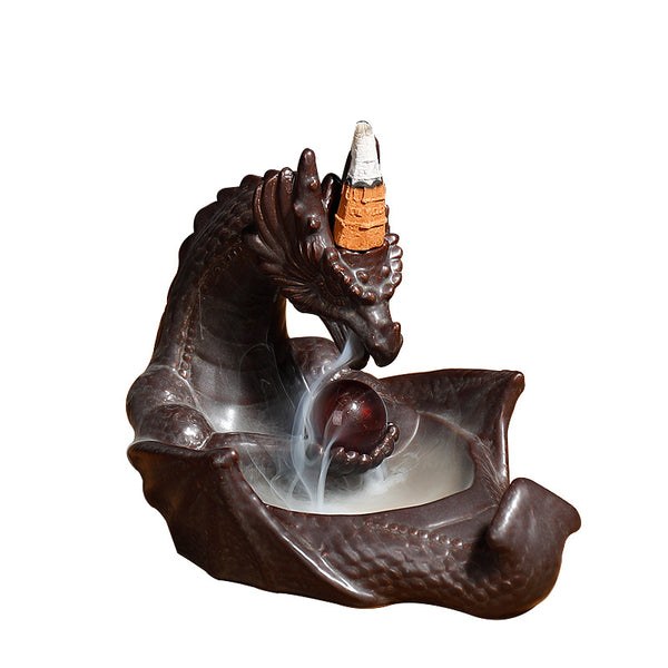 Ceramic smoke backflow aromatherapy burner ornamental incense road, Nordic style pterosaur play beads return incense burner crafts - Toy Collection