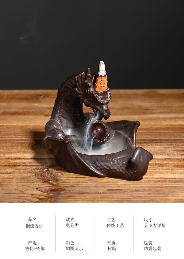 Ceramic smoke backflow aromatherapy burner ornamental incense road, Nordic style pterosaur play beads return incense burner crafts - Toy Collection