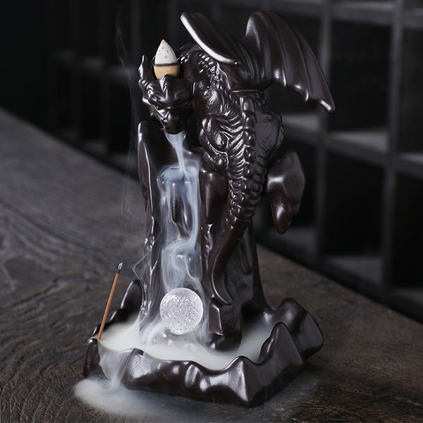 Ceramic smoke backflow agarwood stove, Nordic pterosaur LED light backflow stove ornament handicraft gifts - Toy Collection