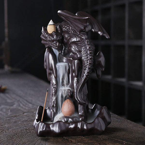 Ceramic smoke backflow agarwood stove, Nordic pterosaur LED light backflow stove ornament handicraft gifts - Toy Collection