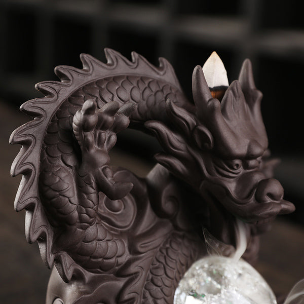 Purple sand backflow aromatherapy burner home jewelry ornament, creative Chinese dragon LED light backflow incense burner original - Toy Collection