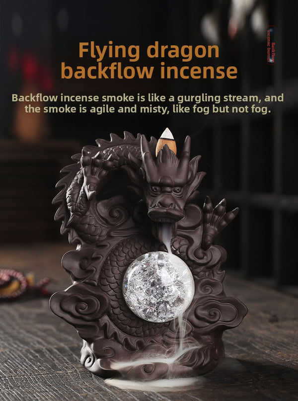 Purple sand backflow aromatherapy burner home jewelry ornament, creative Chinese dragon LED light backflow incense burner original - Toy Collection