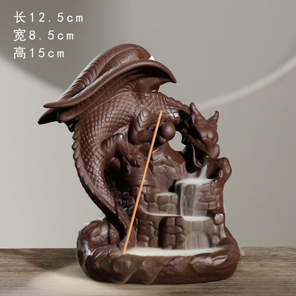 New purple sand backflow aromatherapy burner, creative Nordic style pterosaur bunker smoke backflow incense burner ornament - Toy Collection