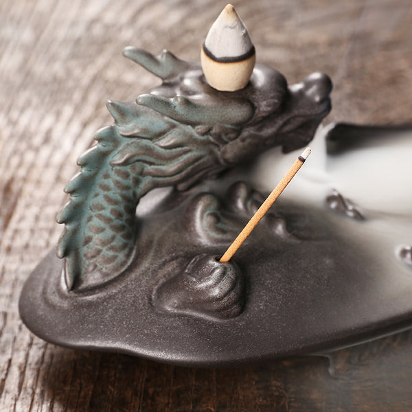 Ceramic aromatherapy sandalwood reflux stove, creative Chinese dragon reflux incense burner incense plug incense holder home ornament - Toy Collection