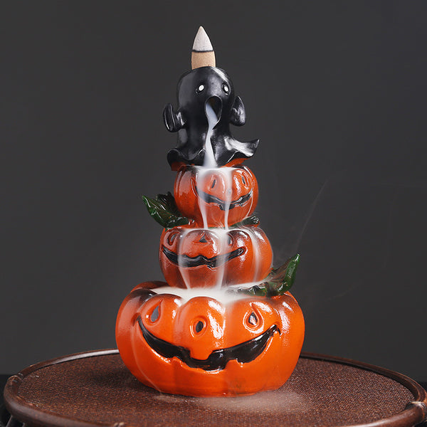 Original resin Halloween pumpkin backflow incense burner, creative European ghost festival backflow aromatherapy burner gift - Toy Collection