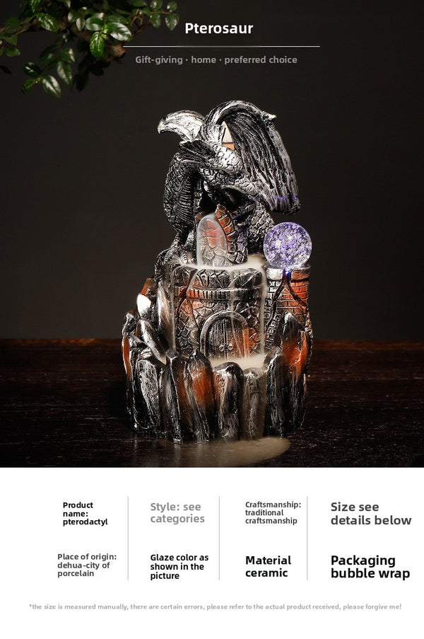 Resin backflow incense burner European style pterosaur LED light backflow smoke aromatherapy burner process ornament - Toy Collection