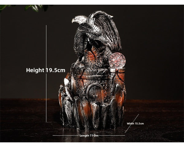 Resin backflow incense burner European style pterosaur LED light backflow smoke aromatherapy burner process ornament - Toy Collection