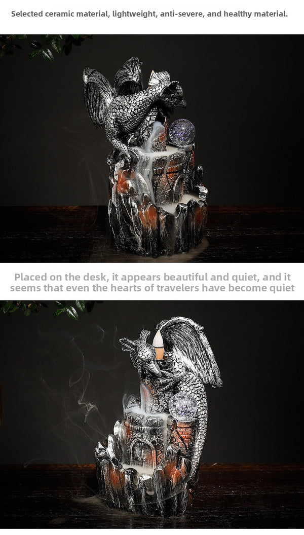 Resin backflow incense burner European style pterosaur LED light backflow smoke aromatherapy burner process ornament - Toy Collection