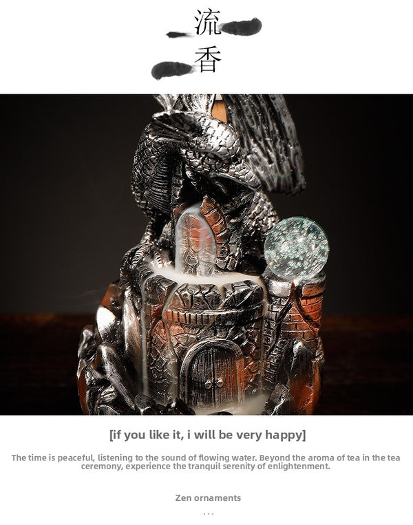 Resin backflow incense burner European style pterosaur LED light backflow smoke aromatherapy burner process ornament - Toy Collection
