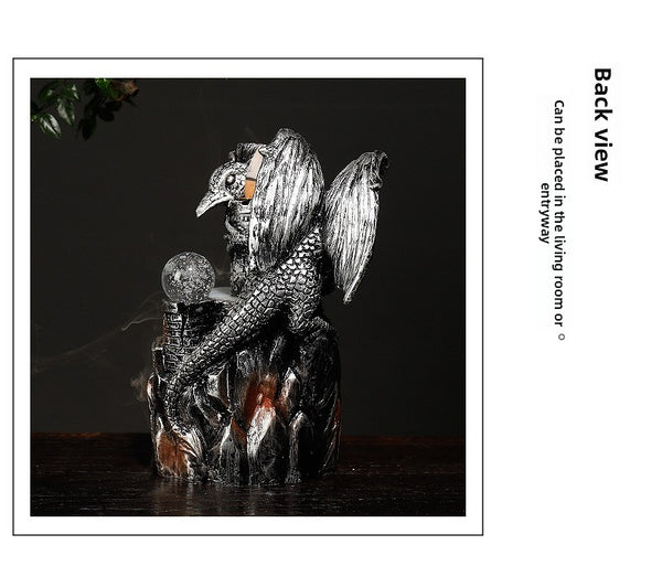 Resin backflow incense burner European style pterosaur LED light backflow smoke aromatherapy burner process ornament - Toy Collection