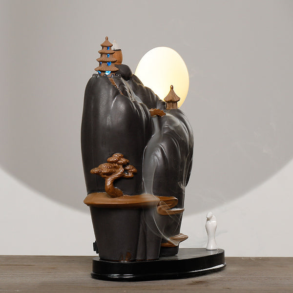 Quiet dust, Dehua ceramic sandalwood ornamental reflux aromatherapy burner, creative large alpine and flowing water reflux incense burner ornament - Toy Collection