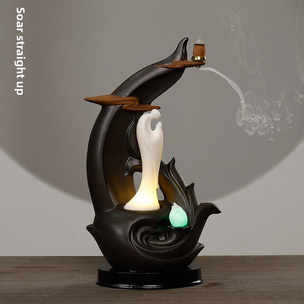 Dehua ceramic reflux aromatherapy burner, creative LED lamp lotus flower ornamental reflux incense burner handicraft ornament - Toy Collection