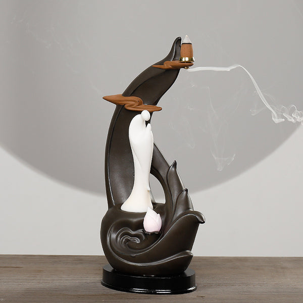 Dehua ceramic reflux aromatherapy burner, creative LED lamp lotus flower ornamental reflux incense burner handicraft ornament - Toy Collection