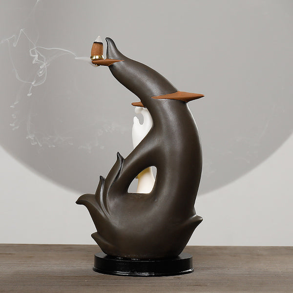Dehua ceramic reflux aromatherapy burner, creative LED lamp lotus flower ornamental reflux incense burner handicraft ornament - Toy Collection