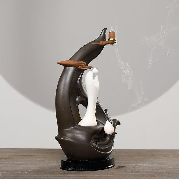 Dehua ceramic reflux aromatherapy burner, creative LED lamp lotus flower ornamental reflux incense burner handicraft ornament - Toy Collection