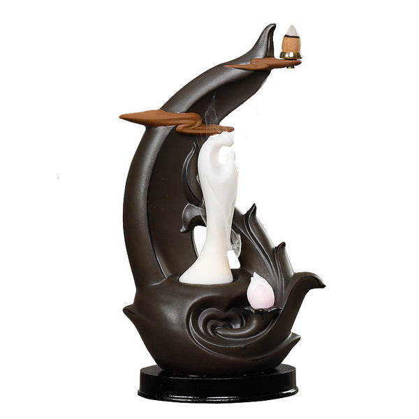 Dehua ceramic reflux aromatherapy burner, creative LED lamp lotus flower ornamental reflux incense burner handicraft ornament - Toy Collection