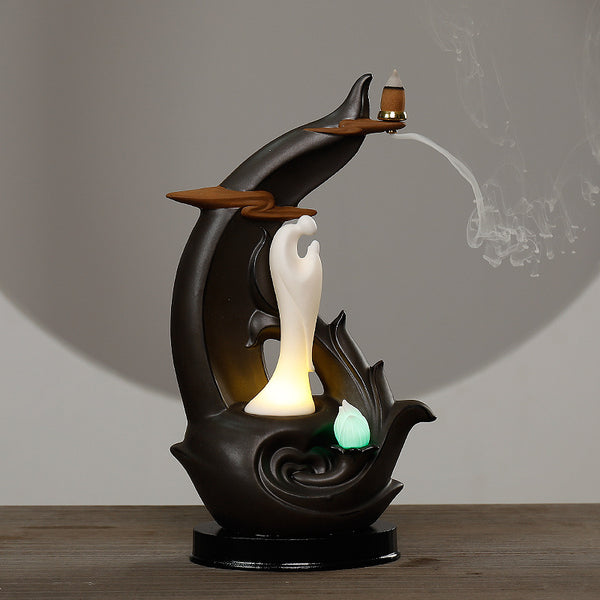 Dehua ceramic reflux aromatherapy burner, creative LED lamp lotus flower ornamental reflux incense burner handicraft ornament - Toy Collection