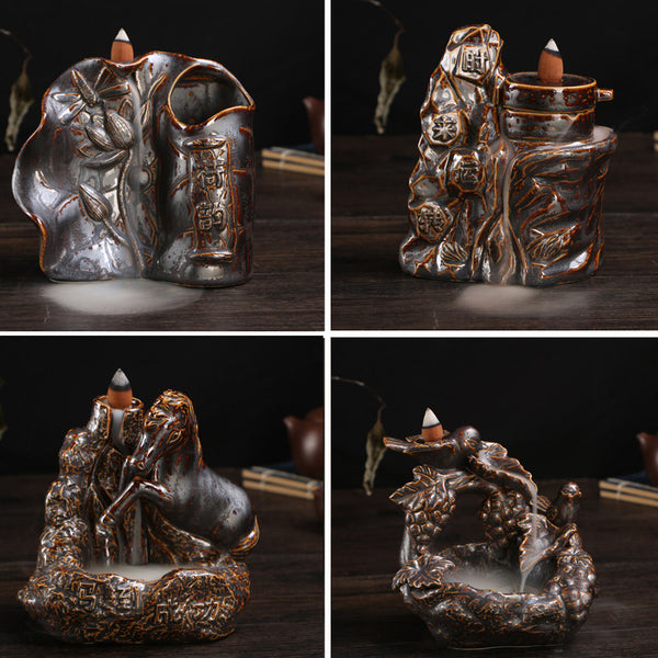 Backflow incense burner, ceramic plate incense incense incense, immediate success antique rust glaze ornament incense burner - Toy Collection