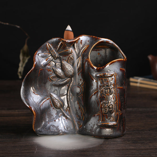 Backflow incense burner, ceramic plate incense incense incense, immediate success antique rust glaze ornament incense burner - Toy Collection