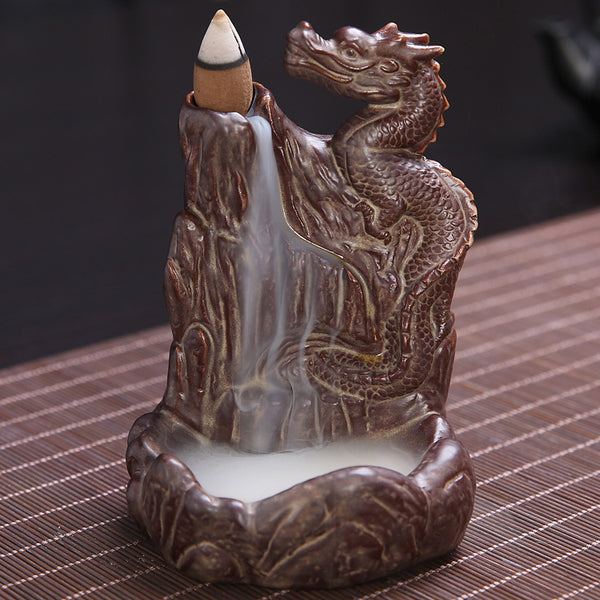 Ceramic backflow incense burner, small monk aromatherapy burner line incense burner, black antique incense burner backflow original - Toy Collection