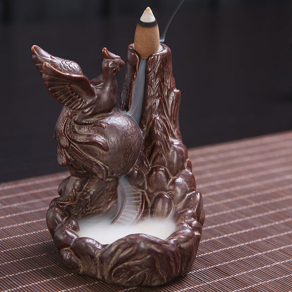 Ceramic backflow incense burner, small monk aromatherapy burner line incense burner, black antique incense burner backflow original - Toy Collection