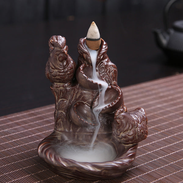 Ceramic backflow incense burner, small monk aromatherapy burner line incense burner, black antique incense burner backflow original - Toy Collection