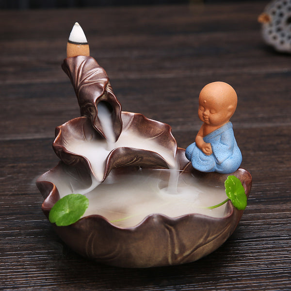 Ceramic backflow incense burner, small monk aromatherapy burner line incense burner, black antique incense burner backflow original - Toy Collection