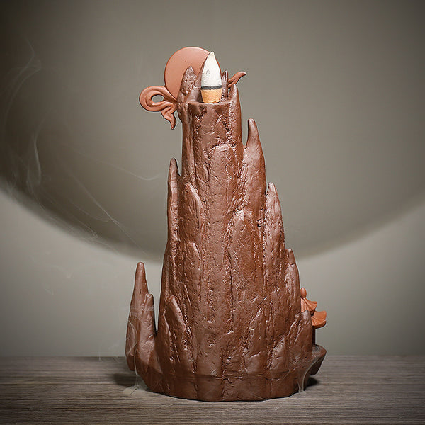 New purple sand agarwood backflow incense burner creative large mountain and flowing water backflow incense burner zen ornament - Toy Collection