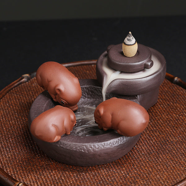 Purple sand backflow aromatherapy burner, creativity comes and goes, graphite piglet backflow sandalwood tower incense backflow incense burner - Toy Collection