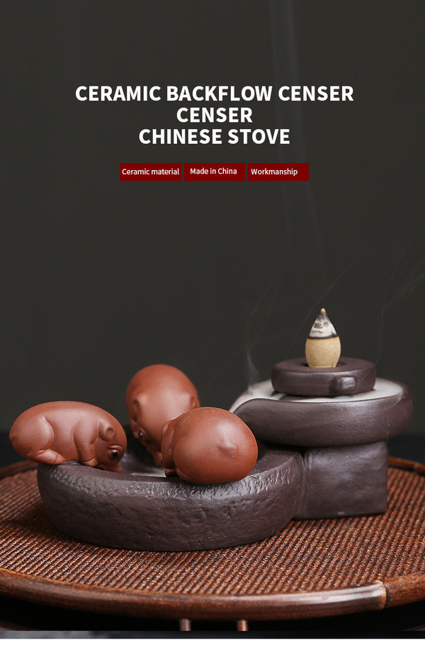 Purple sand backflow aromatherapy burner, creativity comes and goes, graphite piglet backflow sandalwood tower incense backflow incense burner - Toy Collection