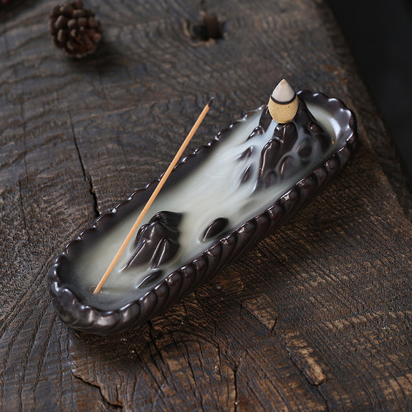 Ceramic backflow aromatherapy burner, creative alpine and waterfall backflow incense burner three-purpose incense burner home ornament - Toy Collection