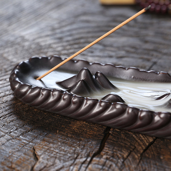 Ceramic backflow aromatherapy burner, creative alpine and waterfall backflow incense burner three-purpose incense burner home ornament - Toy Collection