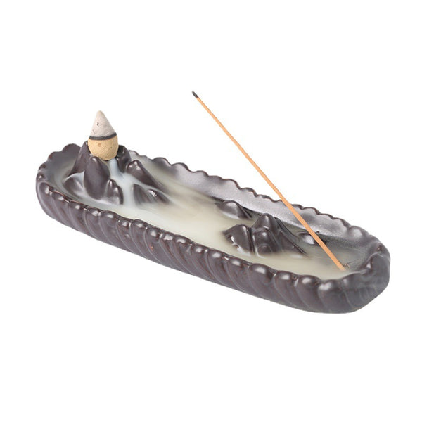 Ceramic backflow aromatherapy burner, creative alpine and waterfall backflow incense burner three-purpose incense burner home ornament - Toy Collection