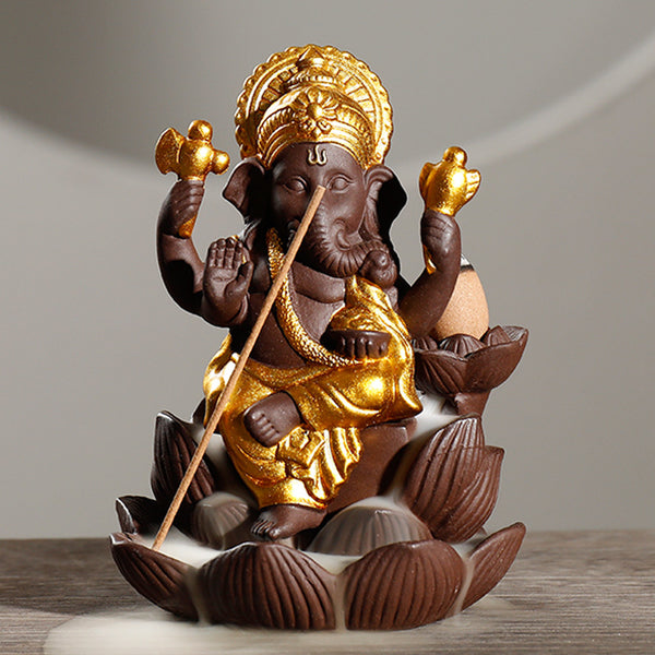 New purple sand reflux incense burner, creative South East Asia style treasure elephant lotus smoke reflux aromatherapy burner home ornament - Toy Collection