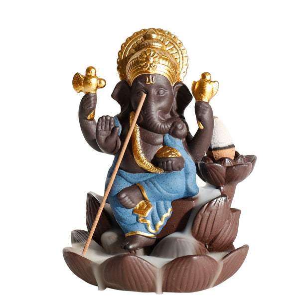 New purple sand reflux incense burner, creative South East Asia style treasure elephant lotus smoke reflux aromatherapy burner home ornament - Toy Collection