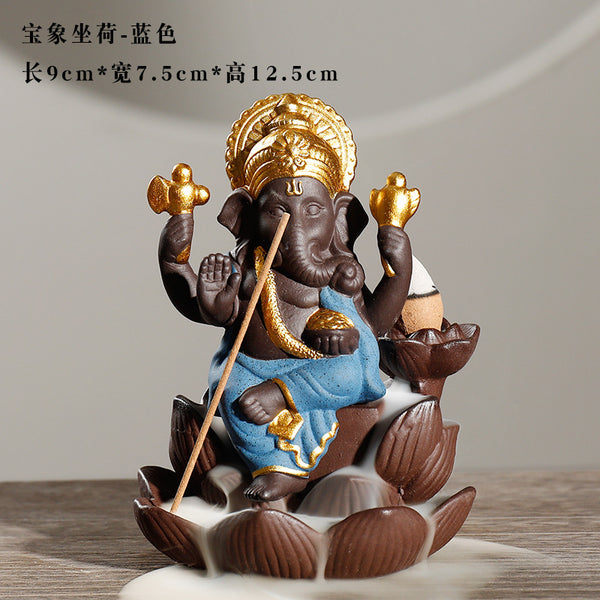 New purple sand reflux incense burner, creative South East Asia style treasure elephant lotus smoke reflux aromatherapy burner home ornament - Toy Collection