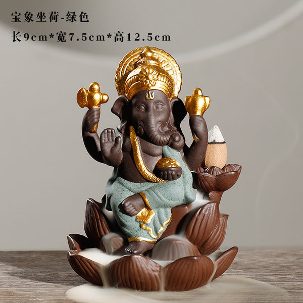 New purple sand reflux incense burner, creative South East Asia style treasure elephant lotus smoke reflux aromatherapy burner home ornament - Toy Collection