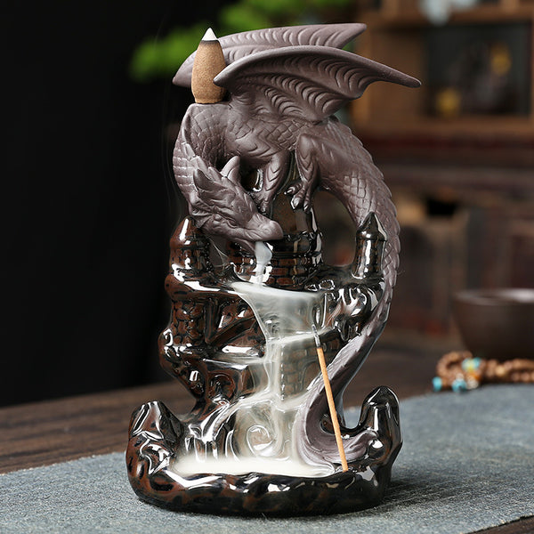 Ceramic Sandalwood Smoke Backflow Aromatherapy Furnace Home Ornament, Creative European Pterosaur Waterfall Backflow Aromatherapy Furnace - Toy Collection