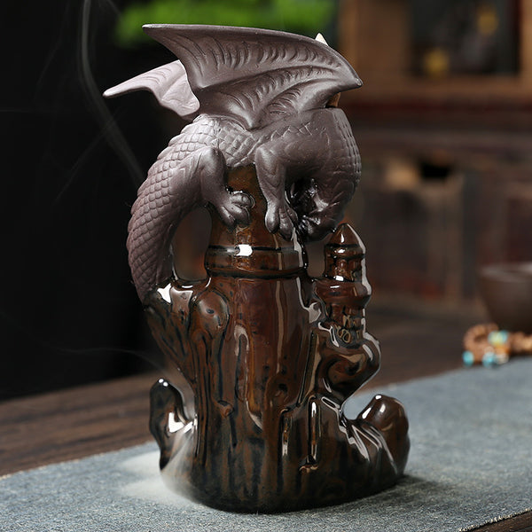 Ceramic Sandalwood Smoke Backflow Aromatherapy Furnace Home Ornament, Creative European Pterosaur Waterfall Backflow Aromatherapy Furnace - Toy Collection