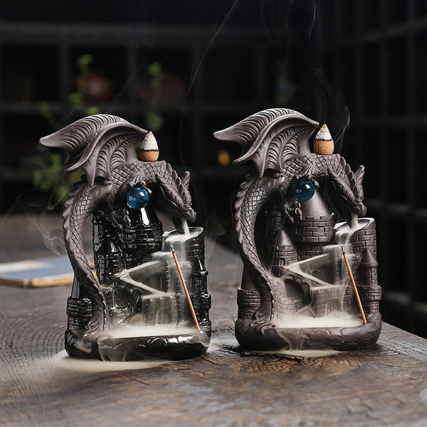 Purple sand pterosaur backflow incense burner, creative ceramic castle pterosaur backflow smoke aromatherapy burner ornament crafts - Toy Collection